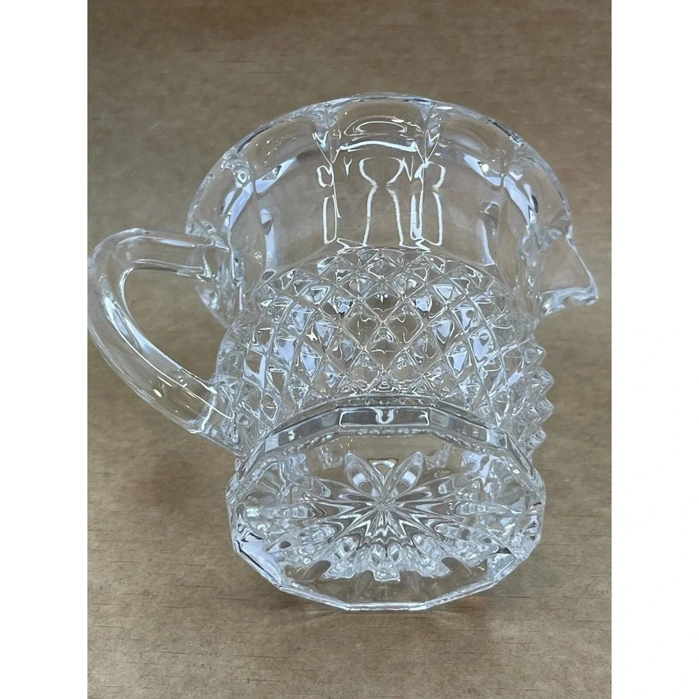 Vintage Diamond Point‎ Waffle Crystal Clear EAPG Footed Creamer